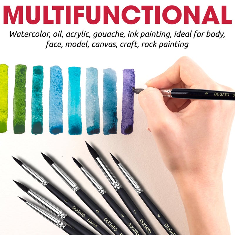 DUGATO Watercolor Brushes Professional, DUGATO 12pc Artist Paint Brush Set - Synthetic Bristles (Round, Flat, Liner, Oval) for Watercolor Gouache Inks Painting - Image 4